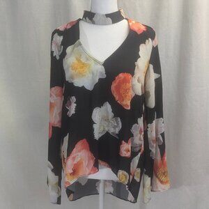 NWT Gianni Bini Choker Neck Black Floral Tunic Size Small